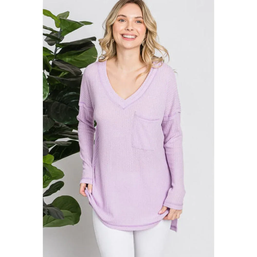 Reborn J Waffle Knit V-Neck Long Sleeve T-Shirt - Picture 3 of 3